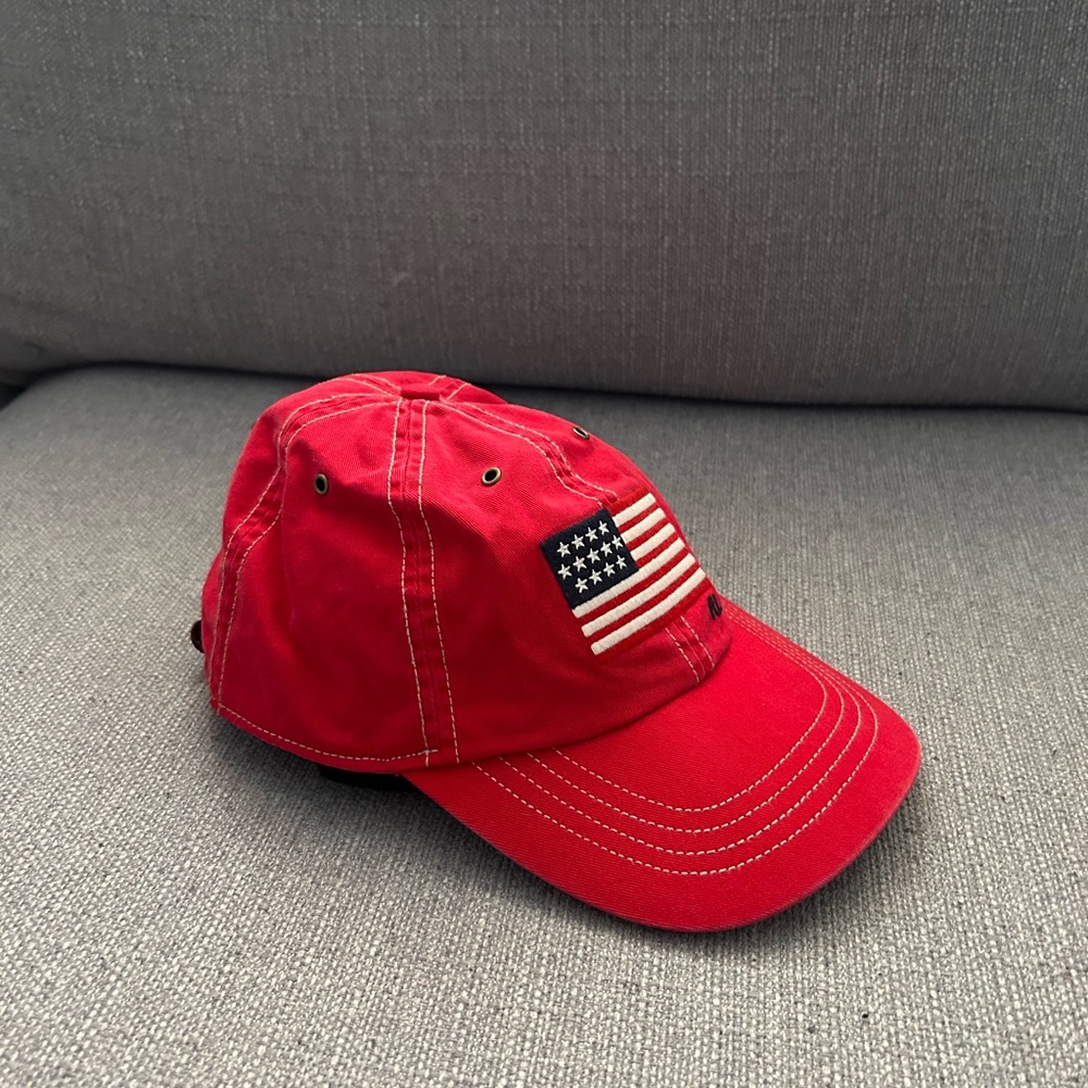 Polo by Ralph Lauren Red Baseball Cap with American Flag Patch